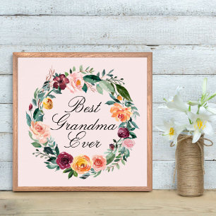 Poster Fall Autumn Rosa Fllower Floral Wreath Best Grandm