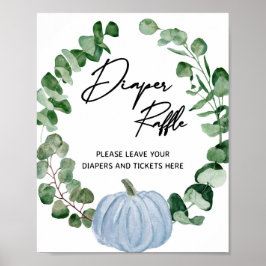 Poster Fall Blue Pumpkin Boy Fralda Raffle Chá de fraldas