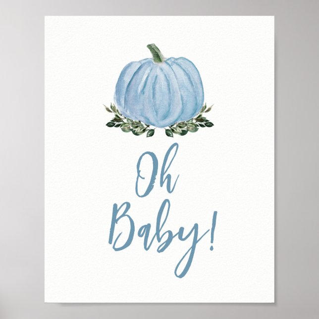 Poster Fall Blue Pumpkin Chá de fraldas Oh Baby Sinal (Frente)