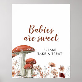 Poster Fall Boho Mushroom Floral Bebês são Sinal Doce
