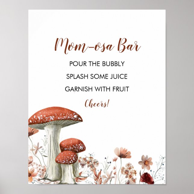 Poster Fall Boho Mushroom Floral Chá de fraldas Mãe-Osa B (Frente)