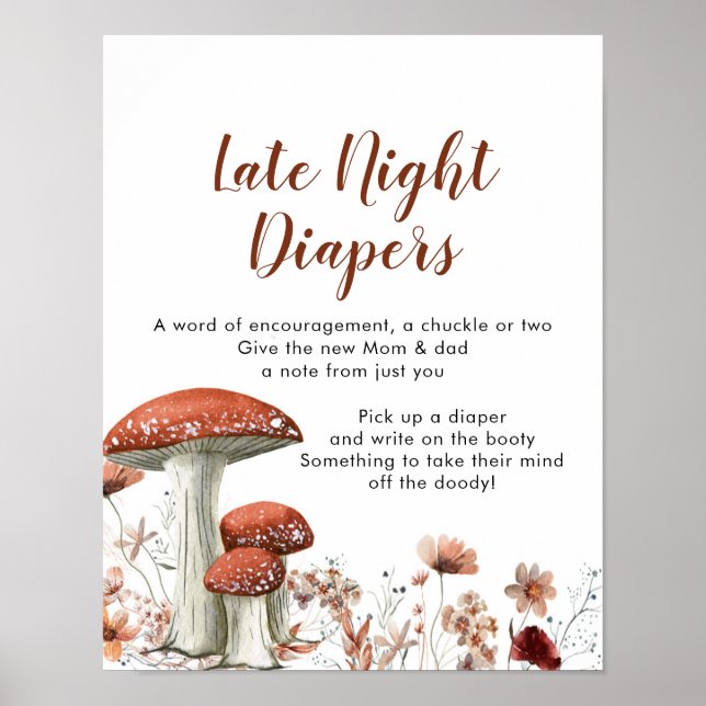 Poster Fall Boho Mushroom Floral Late Night Fralda (Frente)