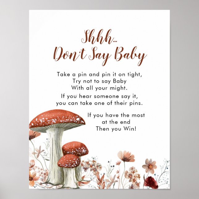 Poster Fall Boho Mushroom Floral Não diga sinal de bebê (Frente)