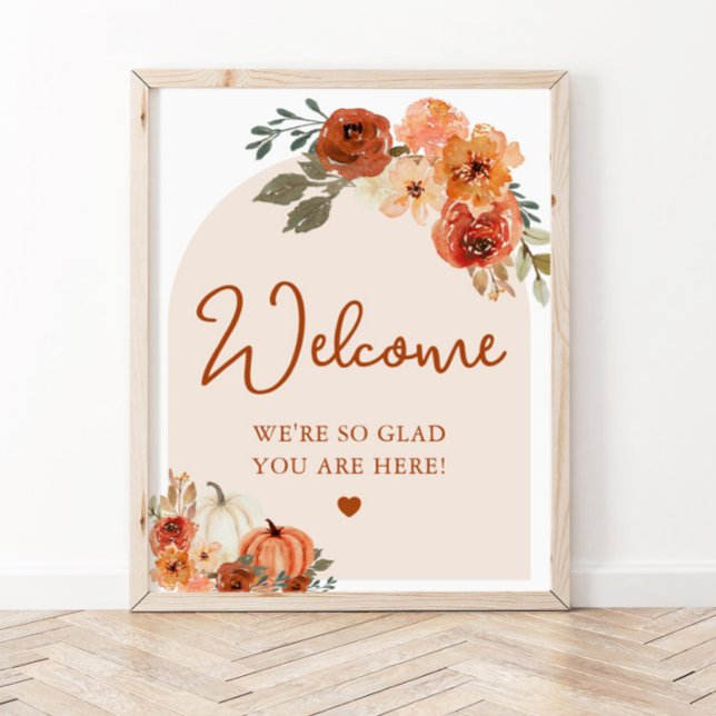 Poster Fall Boho Terracotta Pumpkin Bridal Sinal de boas- (Criador carregado)