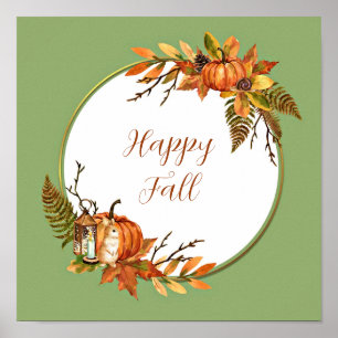 Poster Fall bunny and pumpkins with customizable text 