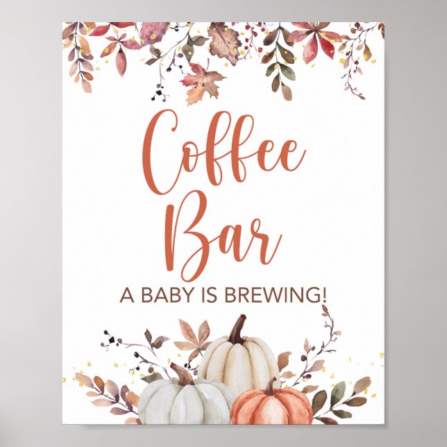 Poster Fall Coffee Bar a Baby is Breing Chá Sinal (Frente)