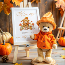 Poster Fall Deddy Bear & Pumpkins Chá de fraldas Bem-vind