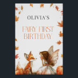 Póster Fall Fairy First Birthday Invite com Fox Brunette<br><div class="desc">Queda Fada Primeiro Convite de Aniversário com Raposa e Pixinho com asas e folhas de queda e abóboras</div>
