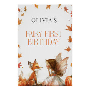 Póster Fall Fairy First Birthday Invite com Fox Brunette