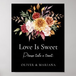 Poster Fall Floral Black Weding Love Is Sweet Sinal