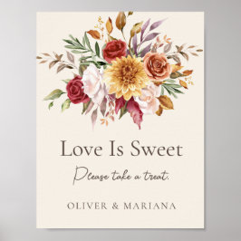 Poster Fall Floral Ivory Weding Love Is Sweet Sinal