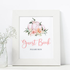 Poster Fall Floral Little Pumpkin Chá Guest Book
