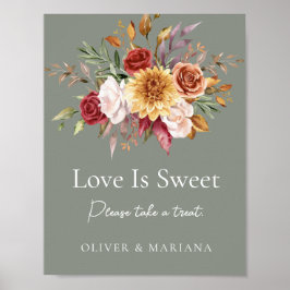 Poster Fall Floral Sage Green Weding Love Is Sweet Sinal