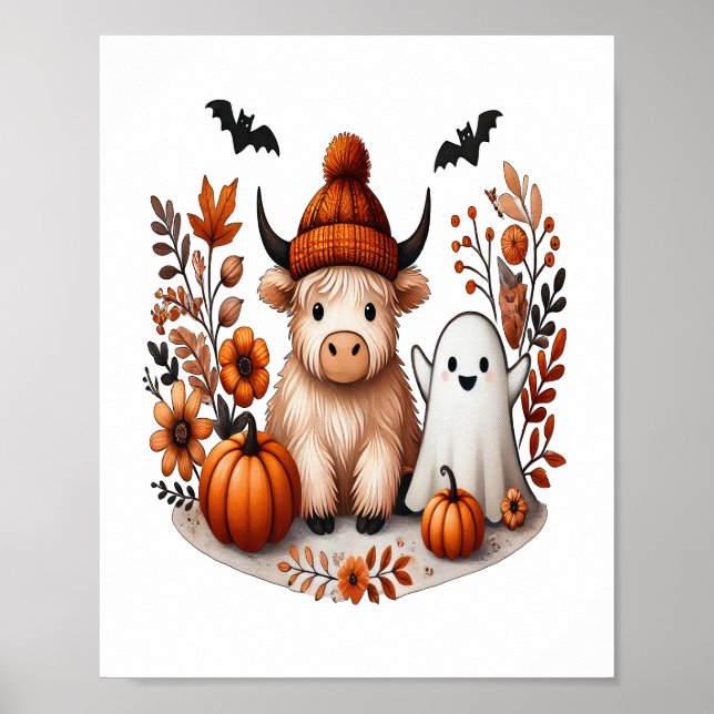 Poster Fall Highland Cow Ghost , outono (Frente)