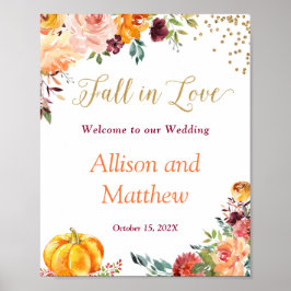 Poster Fall in Love Autumn Floral Pumpkin Sinal de Casame