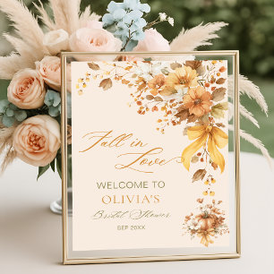 Poster Fall in Love Boho Floral Chá de panela Welcome