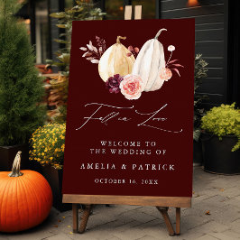 Poster Fall in Love Burgundy Autumn Welcome Sinal