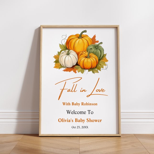 Poster Fall in Love Pumpkin Baby Shower Welcome  (Fall in Love Autumn Pumpkin Baby Shower Welcome Sign   )