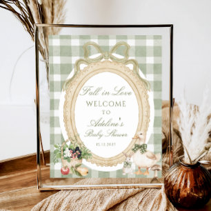 Poster Fall in Love Vintage Sage Chá de fraldas Bem-vindo