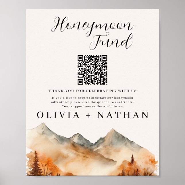 Poster Fall Mountain Honeymoon Fund - Sinal de Casamento (Frente)