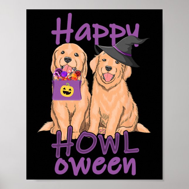 Poster Fall Ouro Retriever Amantes Halloween Feliz Howl- (Frente)
