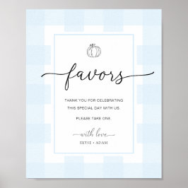 Poster Fall Pumpkin Gingham Blue Gingham Favor Sinal