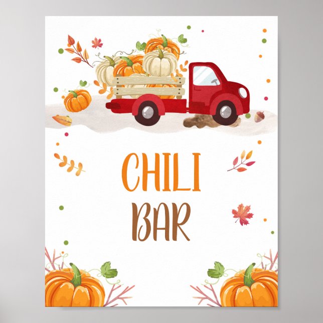 Poster Fall Pumpkin Red Truck Chilt Bar Sinal de Mesa (Frente)