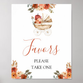 Poster Fall Pumpkin Stroller Floral Baby Shower Favors