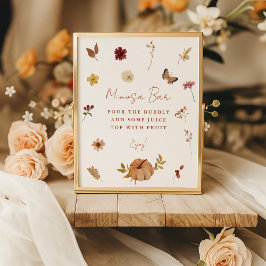 Poster Fall Pumpkin Wildflower Mimosa Bar Sign