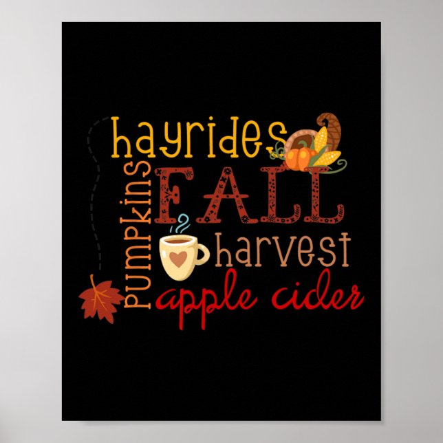 Poster Fall Pumpkins Hayrides Colheita Maçãs Cavalos Autê (Frente)