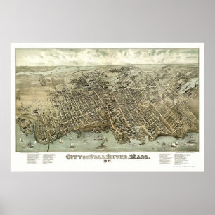 Póster Fall River, mapa panorâmico das MÃES - 1877