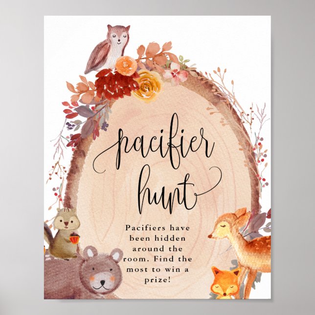 Poster Fall Woodland Animal Pacifier Hunt Game Sinal (Frente)