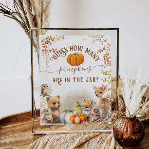 Poster Fall Woodland Little Pumpkin jogo de Chá de fralda