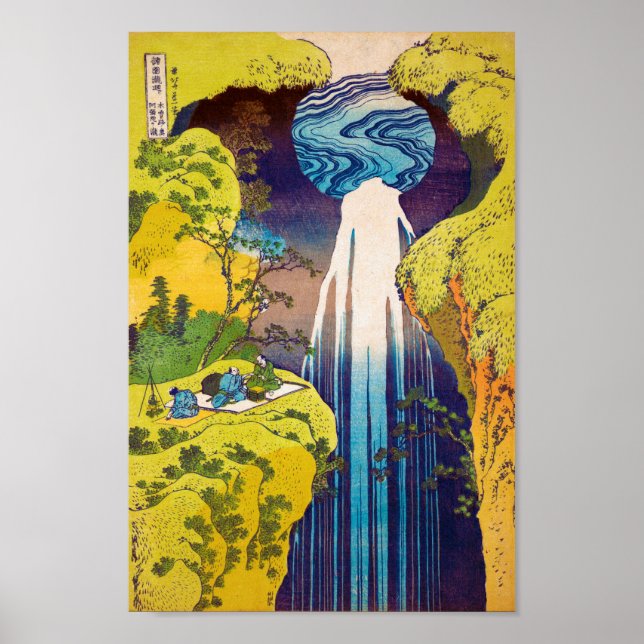 Poster Falls, Katsushika Hokusai, Ukiyo-e (Frente)