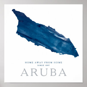 Poster Família azul do mapa da ilha de Aruba estabelecid