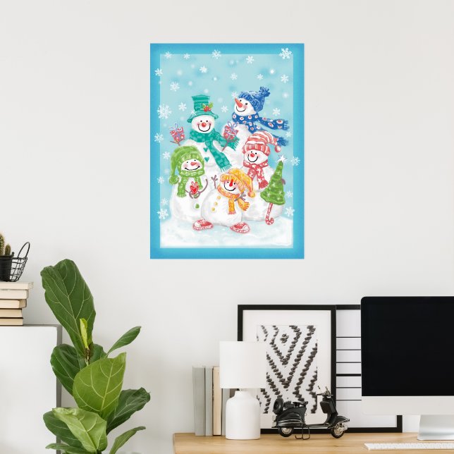 Póster Família Bonita de Neve de Natal na Neve (Escritório em casa)