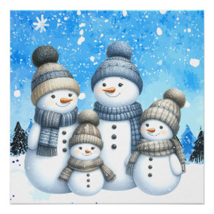 Póster Família bonitinha de neve na neve