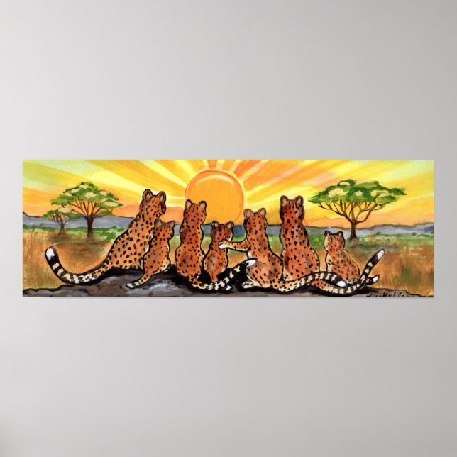 Poster Família Cheetah Cub Africa Serengeti Sunrise Poste (Frente)