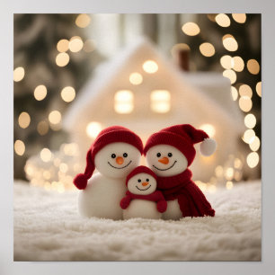 Poster Família de Boneco de Neve Fofo Natal de Inverno