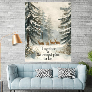 Poster Família de Cervos Personalizada em Floresta Nevada