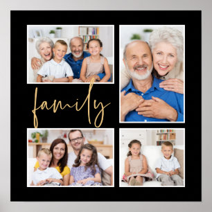 Poster Família de colagem de fotos Elegante 4 Dourada Pre