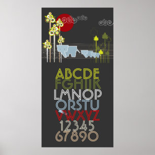 Póster Família De Elefantes Nos Alfabetos E Números Flore