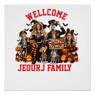 Póster Família de Esqueleto Personalizada Halloween Fa