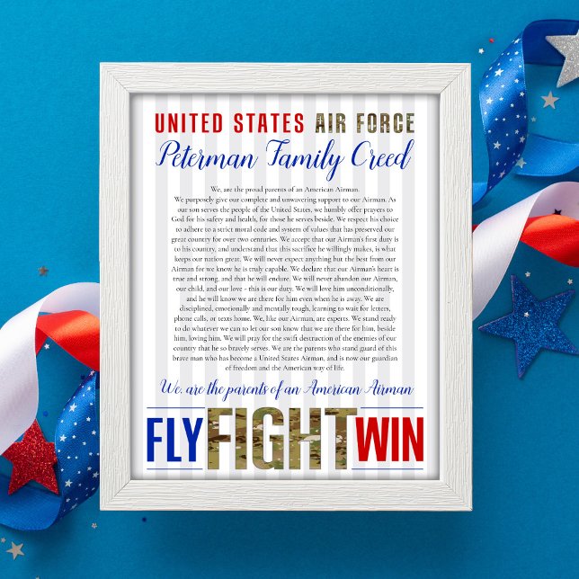 Poster Família de Força Aérea Personalizada 8x10 Wall Déc (Custom Air Force Family Creed Poster, wall decor, patriotic wall art, USA flag, camouflage, Parents )