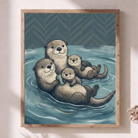 Família de Lontras Marinhas Fofas Arte de Berçário