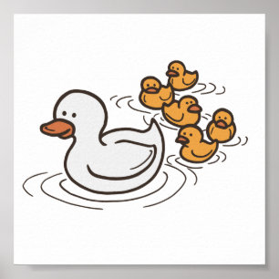 Poster Família de Pato da Floresta Estampa Miúda