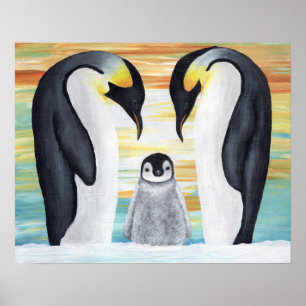 Póster Família de pinguins com pinguim bebê