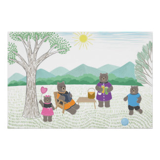 Póster família de ursos fofos