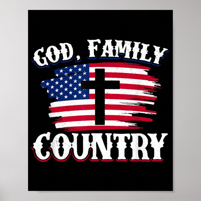 Poster Família Deus País Americano Bandeira Cross Christi (Frente)