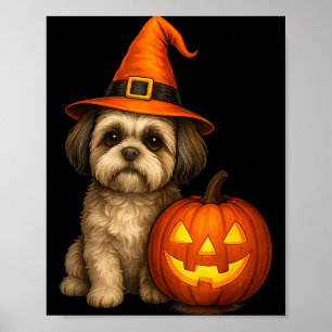 Poster Família do Cão de Halloween de Abóbora Shih Tzu Fa